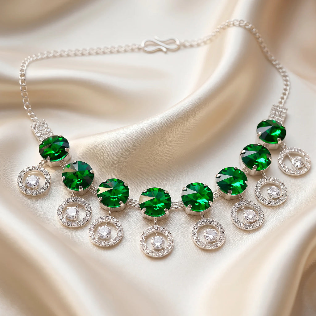 AYMI Necklace Anti-Tarnish Emerald Crystal Chain