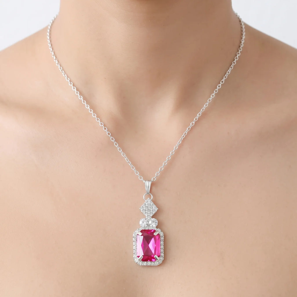 AYMI Necklace Anti-Tarnish Fuchsia Pendant Chain