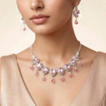 AYMI Necklace Anti-Tarnish Oval Pink Gemstone Set With Earrings