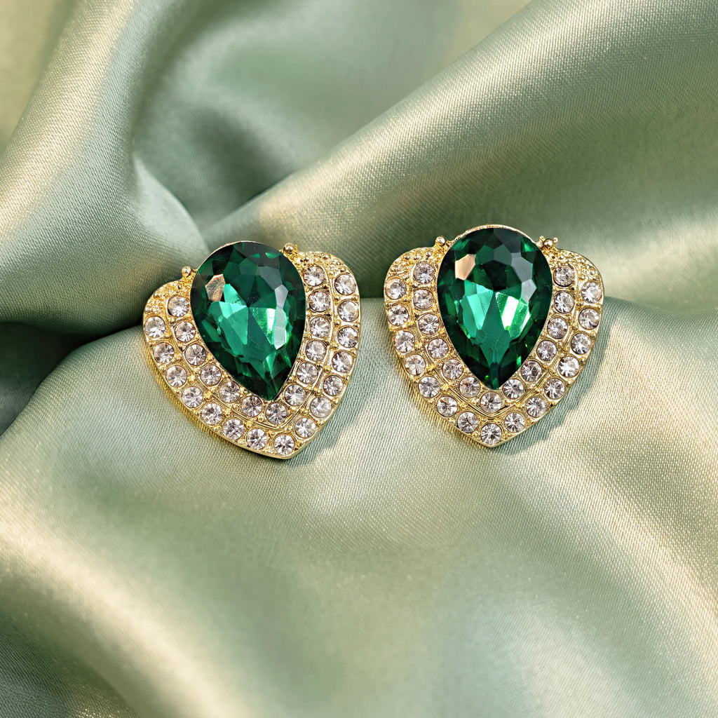 AYMI Earrings Anti-Tarnish Green Heart Studs