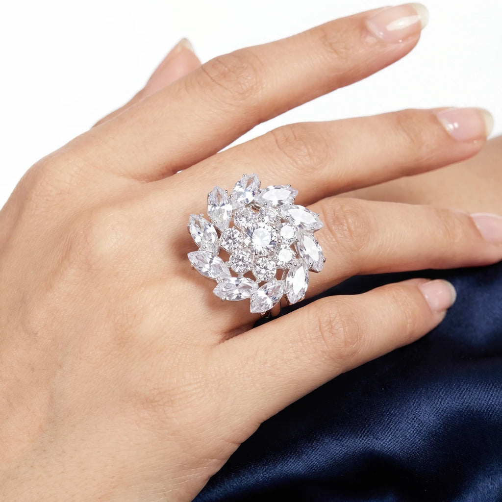 AYMI Ring Anti-Tarnish Marquise Crystal Floral (Adjustable Size)