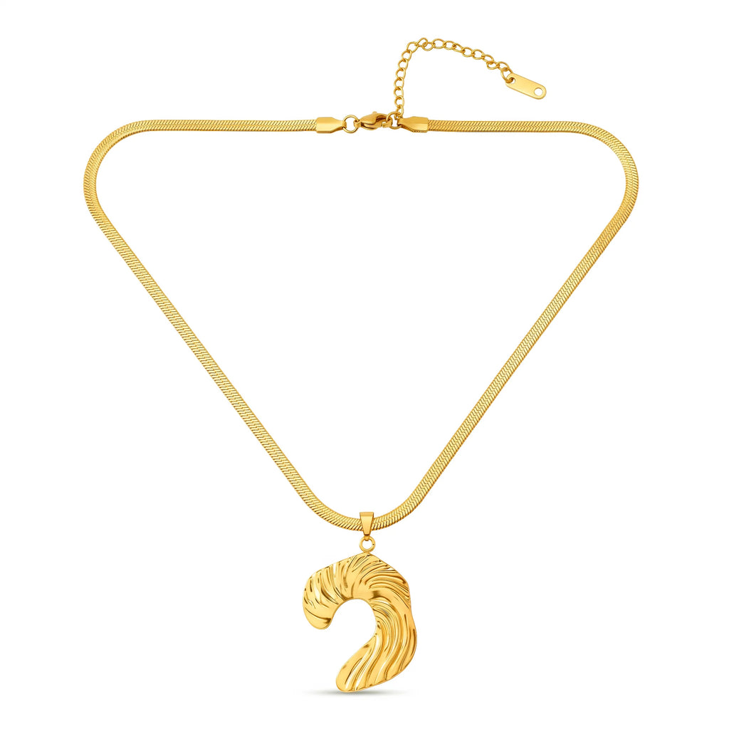 AYMI Necklace Anti-Tarnish Gold Plated Wave-Inspired Pendant Snake Chain