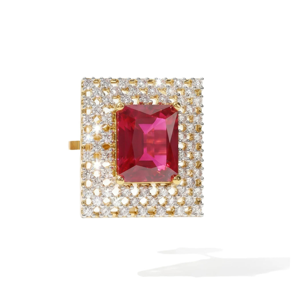 AYMI Ring Anti-Tarnish Ruby Crystal Statement (Adjustable Size)