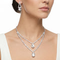 AYMI Necklace Anti-Tarnish Clear Oval Crystal Double-Layer Set With Earrings