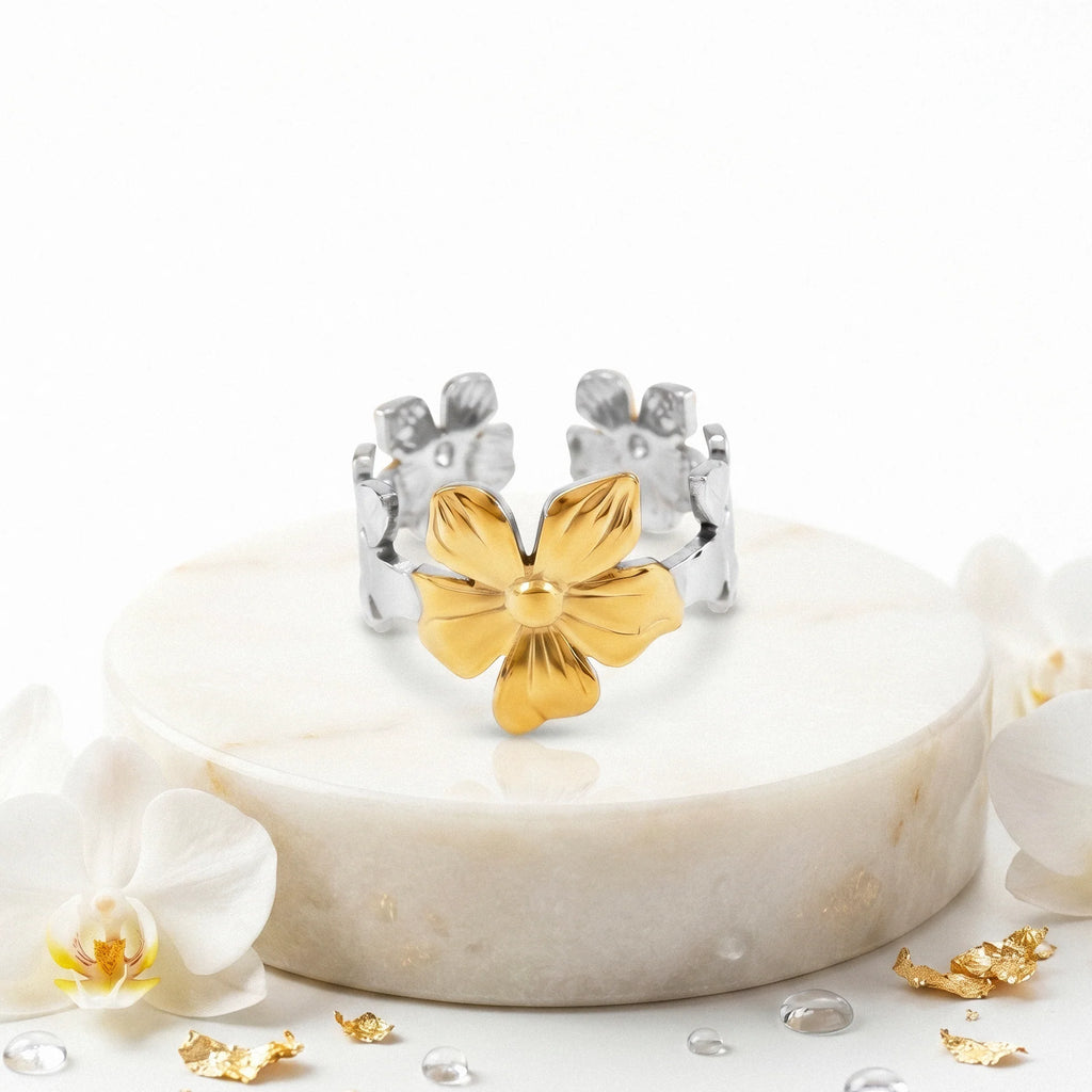 AYMI Ring Anti-Tarnish Five Petal Flower (Adjustable Size)