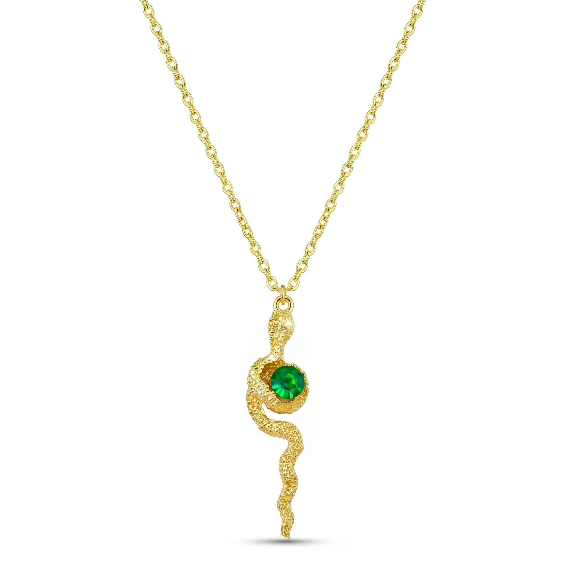 AYMI Necklace Anti-Tarnish Emerald Snake Pendant