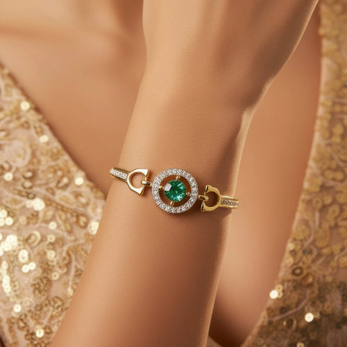 AYMI Bracelet Anti-Tarnish Gold Plated Crystal Bangle (Adjustable Size)