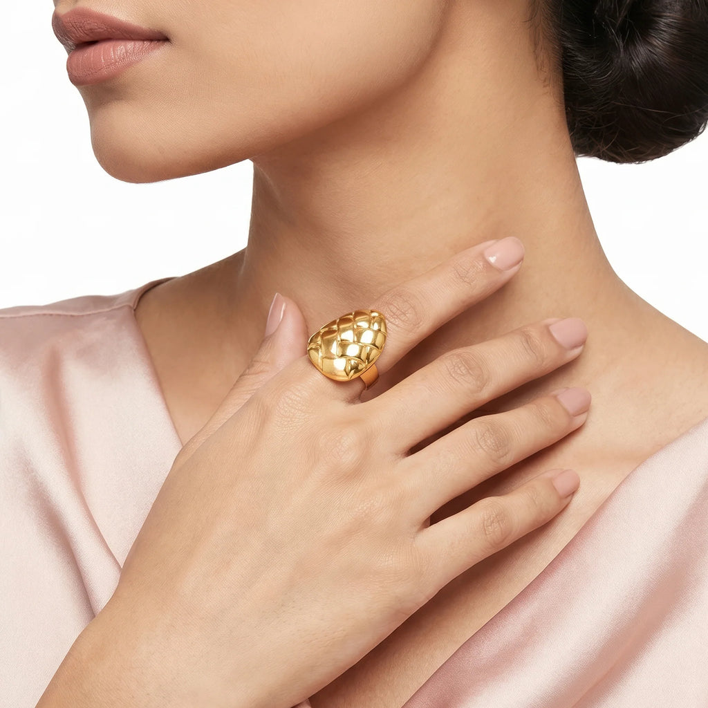 AYMI Ring Anti-Tarnish Basket Weave Teardrop (Adjustable Size)