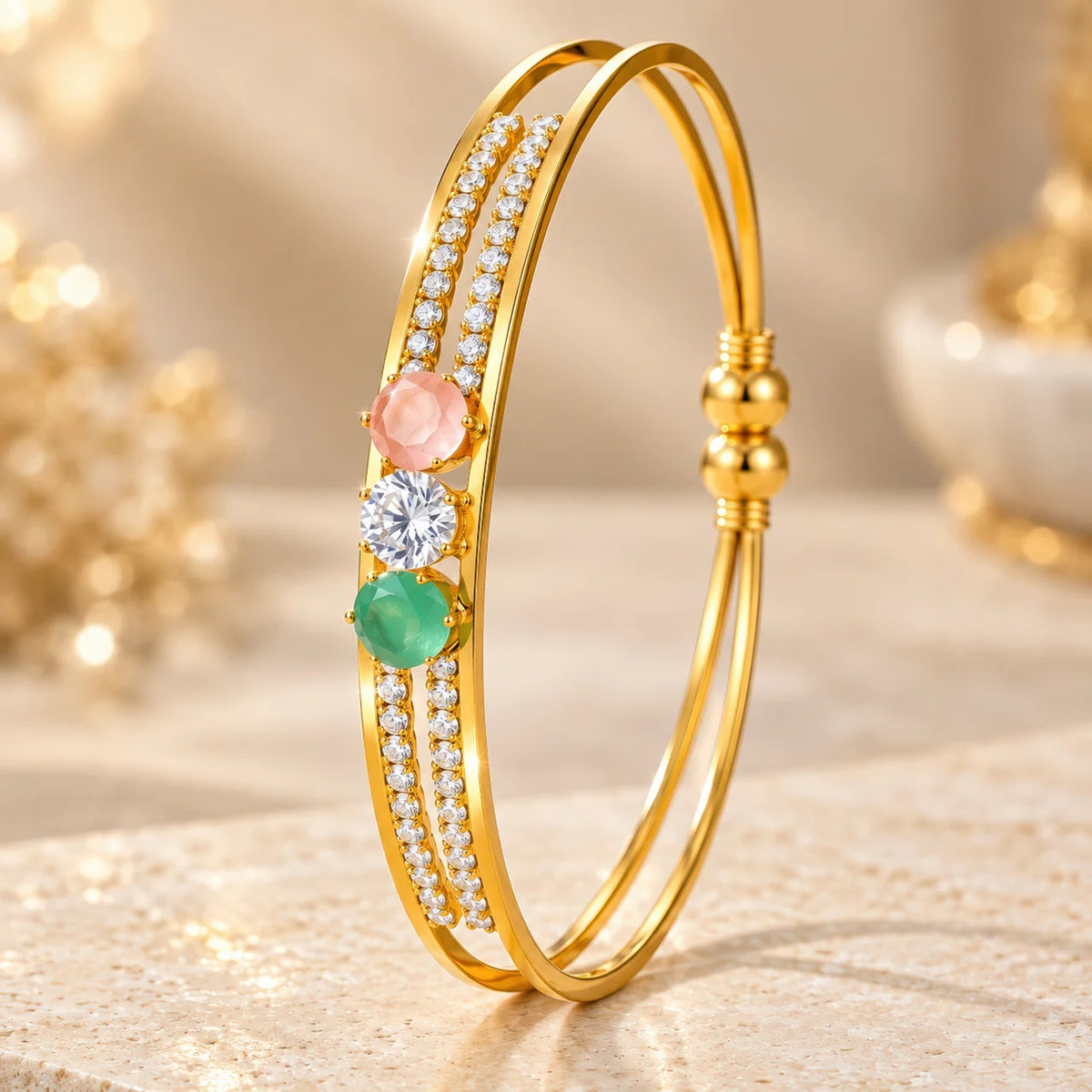 AYMI Bracelet Anti-Tarnish Gold
Plated Multicoloured Bangle
(Adjustable Size)