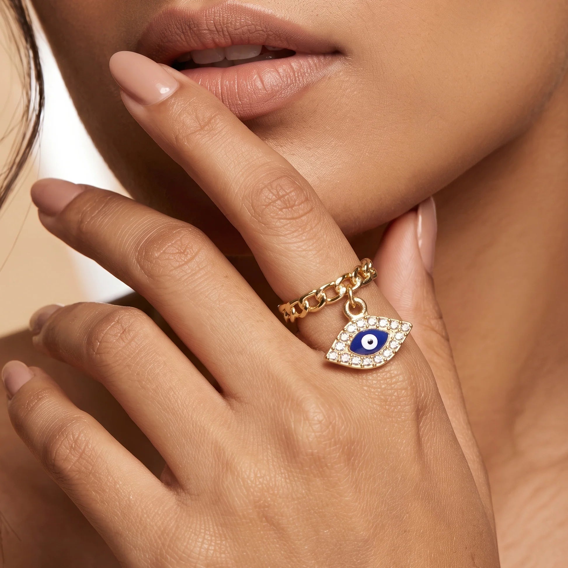 AYMI Ring Anti-Tarnish Evil Eye Charm (Adjustable Size)