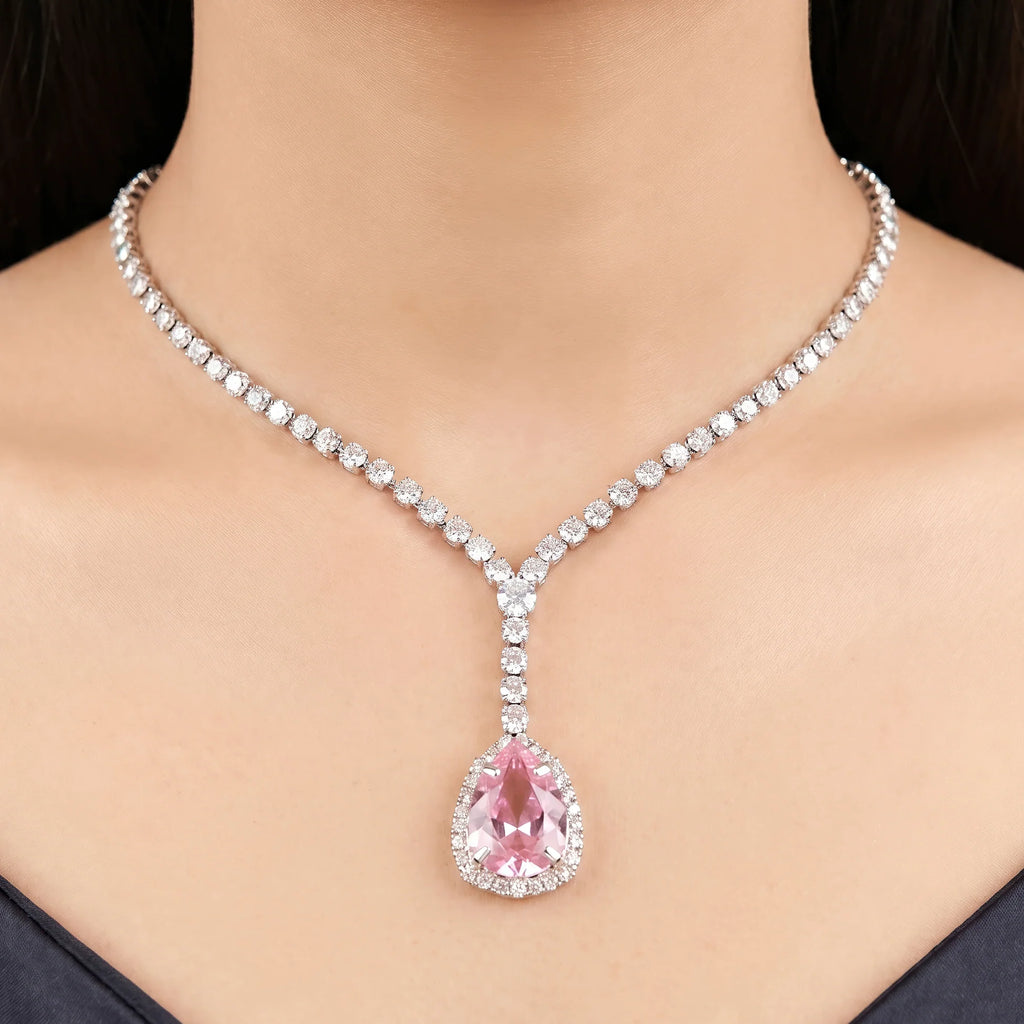 AYMI Necklace Anti-Tarnish Vintage Rose Teardrop Crystal Set With Earrings