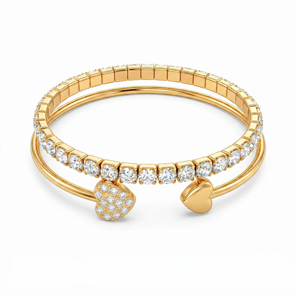 AYMI 2 Bracelets Anti-Tarnish
Rhinestone Chain Heart Bangle (Adjustable Size)