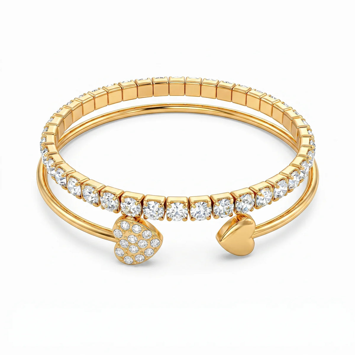 AYMI 2 Bracelets Anti-Tarnish
Rhinestone Chain Heart Bangle (Adjustable Size)