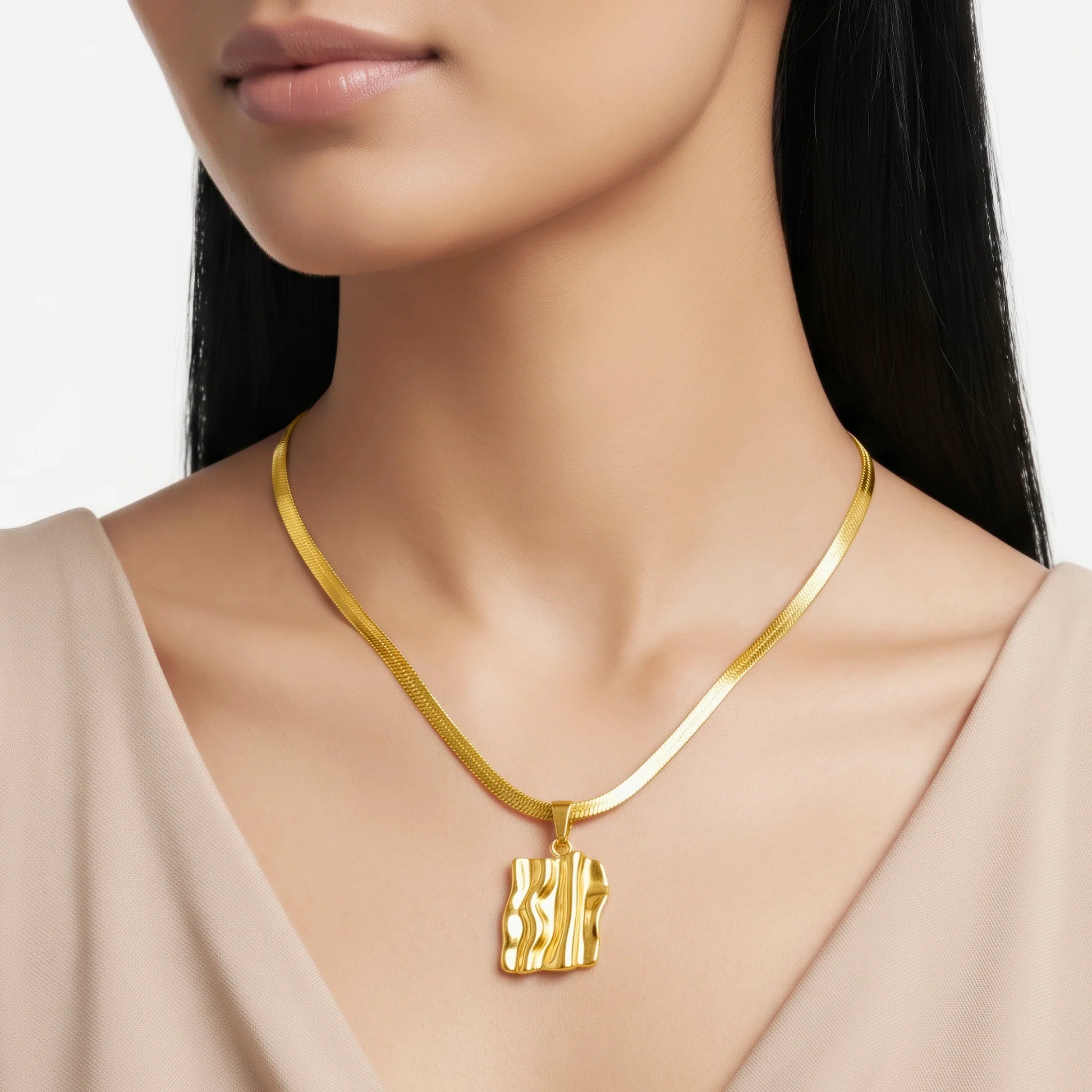 AYMI Necklace Anti-Tarnish Gold Plated Wavy Creative Pendant
