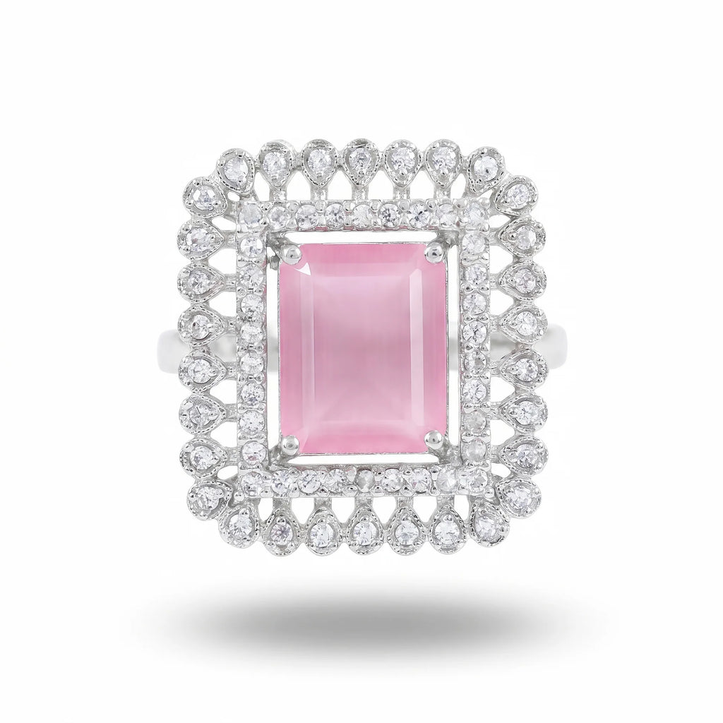 AYMI Ring Anti-Tarnish Pink Crystal Square (Adjustable Size)