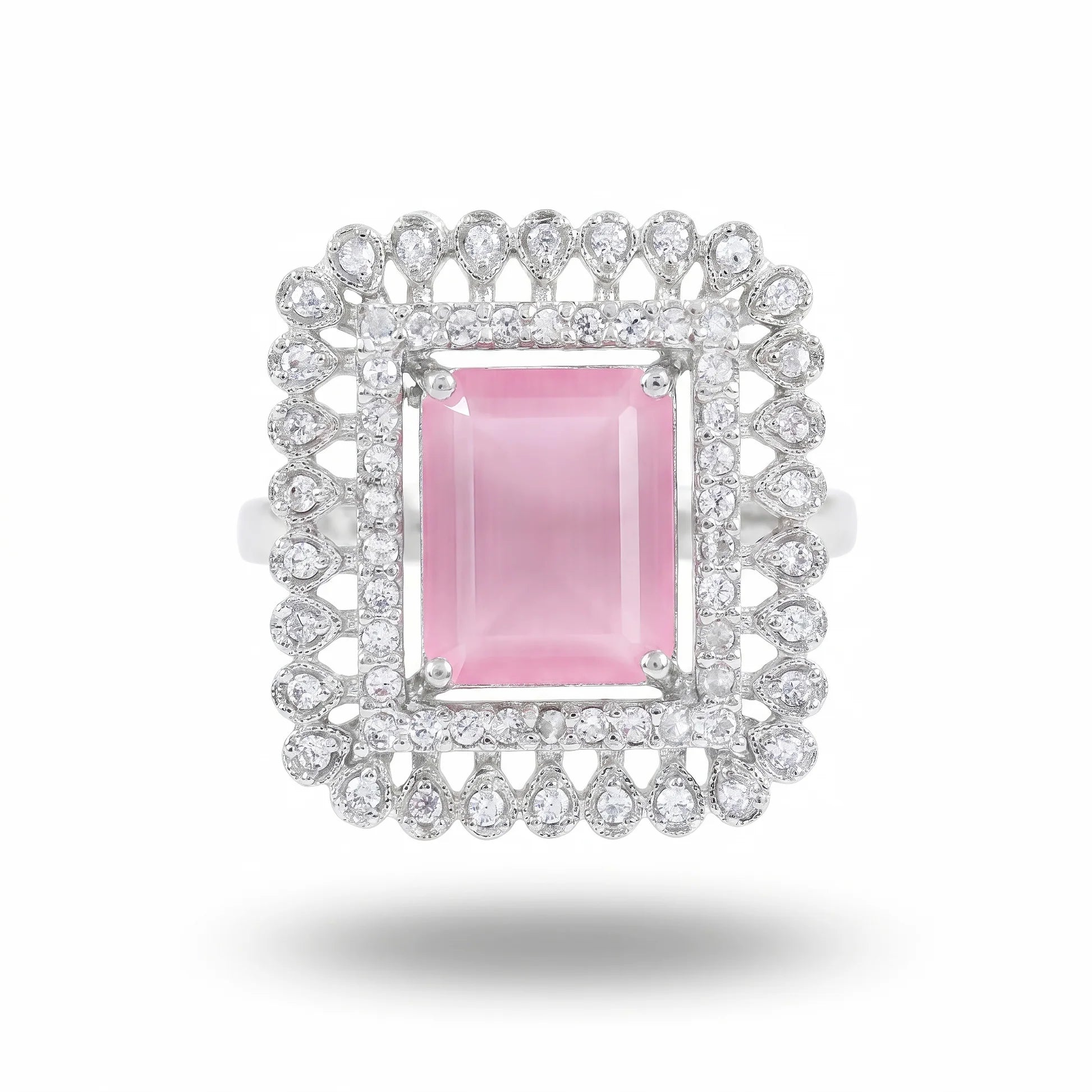 AYMI Ring Anti-Tarnish Pink Crystal Square (Adjustable Size)