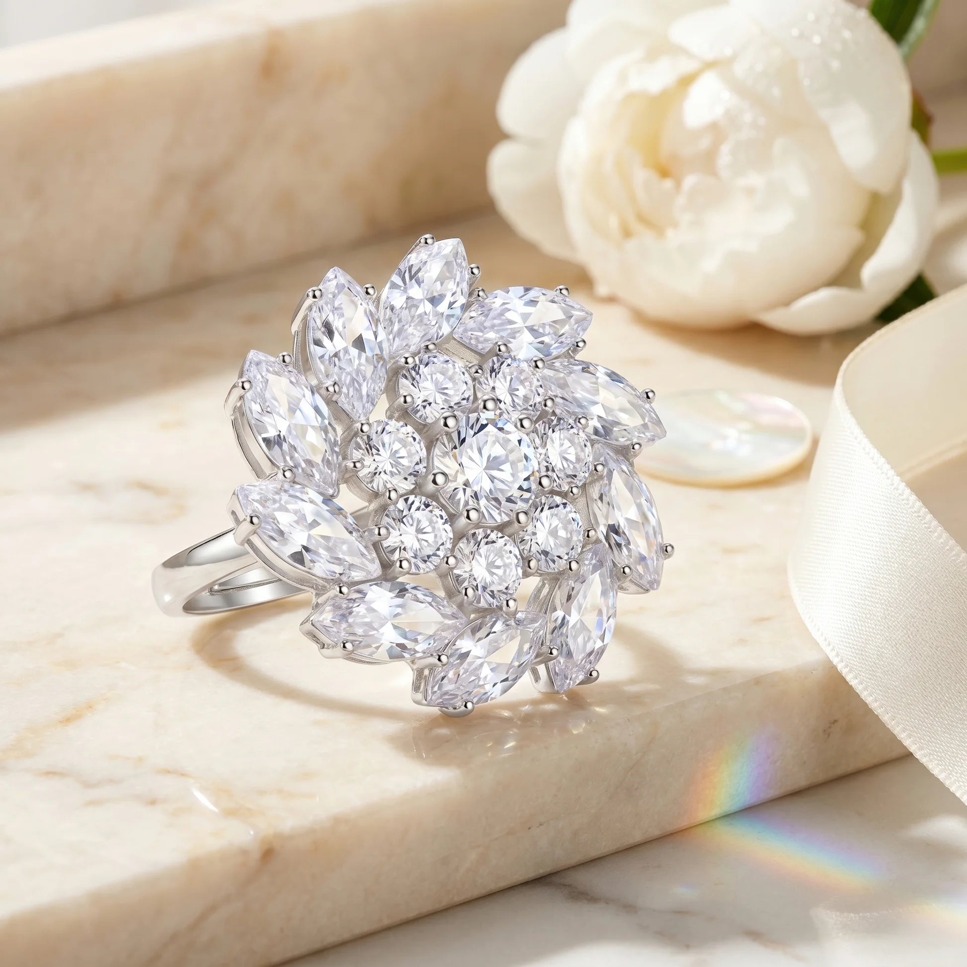AYMI Ring Anti-Tarnish Marquise Crystal Floral (Adjustable Size)
