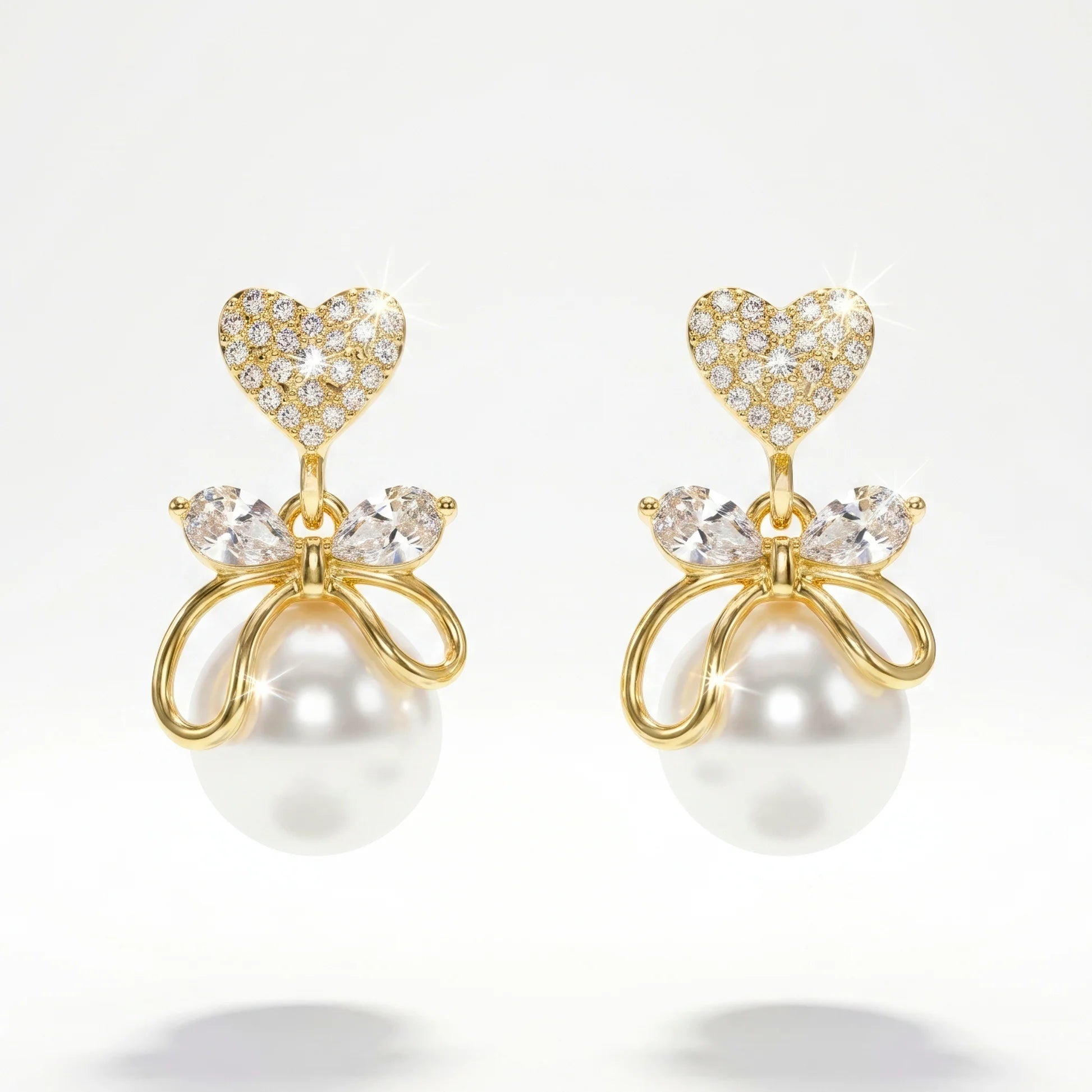 AYMI Earrings Anti-Tarnish Heart Bow Faux Pearl Studs