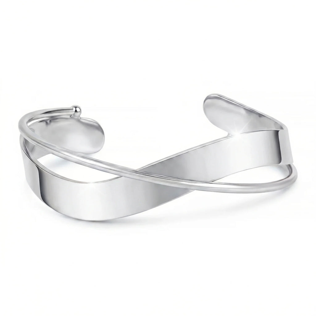 AYMI Bracelet Anti-Tarnish Metallic Silver Bangle (Adjustable Size)