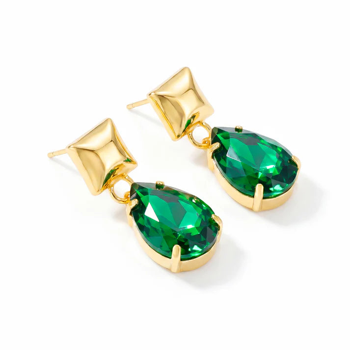 AYMI Emerald Anti-Tarnish Crystal Drop Earrings with Geometric Studs
