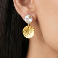 AYMI White Crystal Anti-Tarnish Hammered Coin Earrings