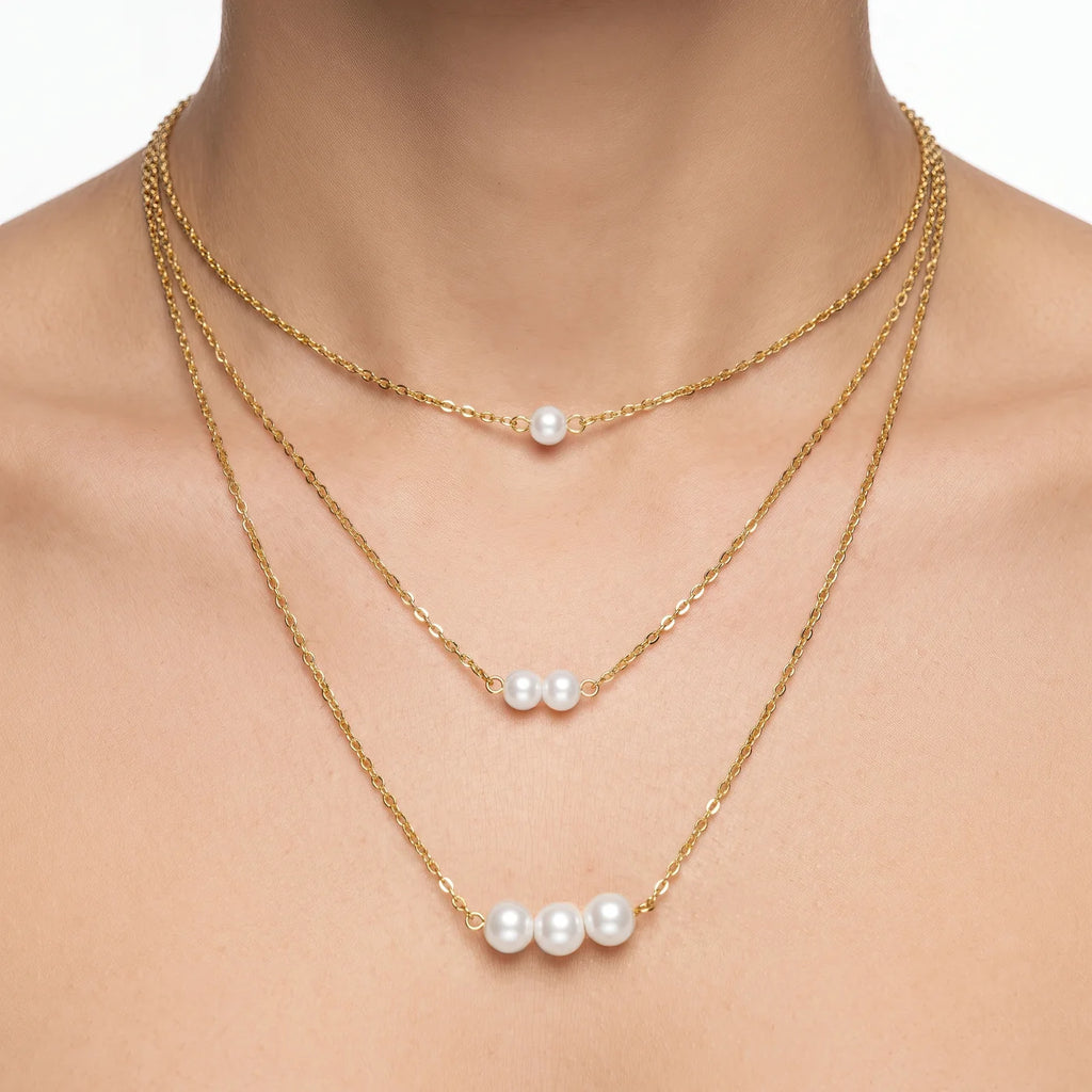 AYMI Necklace Anti-Tarnish Gold Plated Multilayered Pearls Set