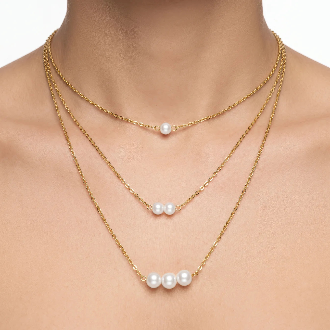 AYMI Necklace Anti-Tarnish Gold Plated Multilayered Pearls Set