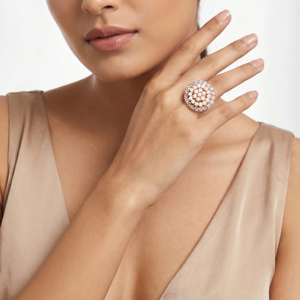 AYMI Ring Anti-Tarnish Pearl Cluster Halo (Adjustable Size)