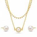 AYMI Necklace Anti-Tarnish Gold Plated Double Layered Pearl Set
With Earrings