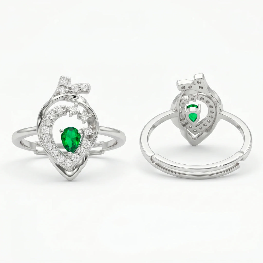 AYMI Ring Anti-Tarnish Teardrop Green Gemstone (Adjustable Size)