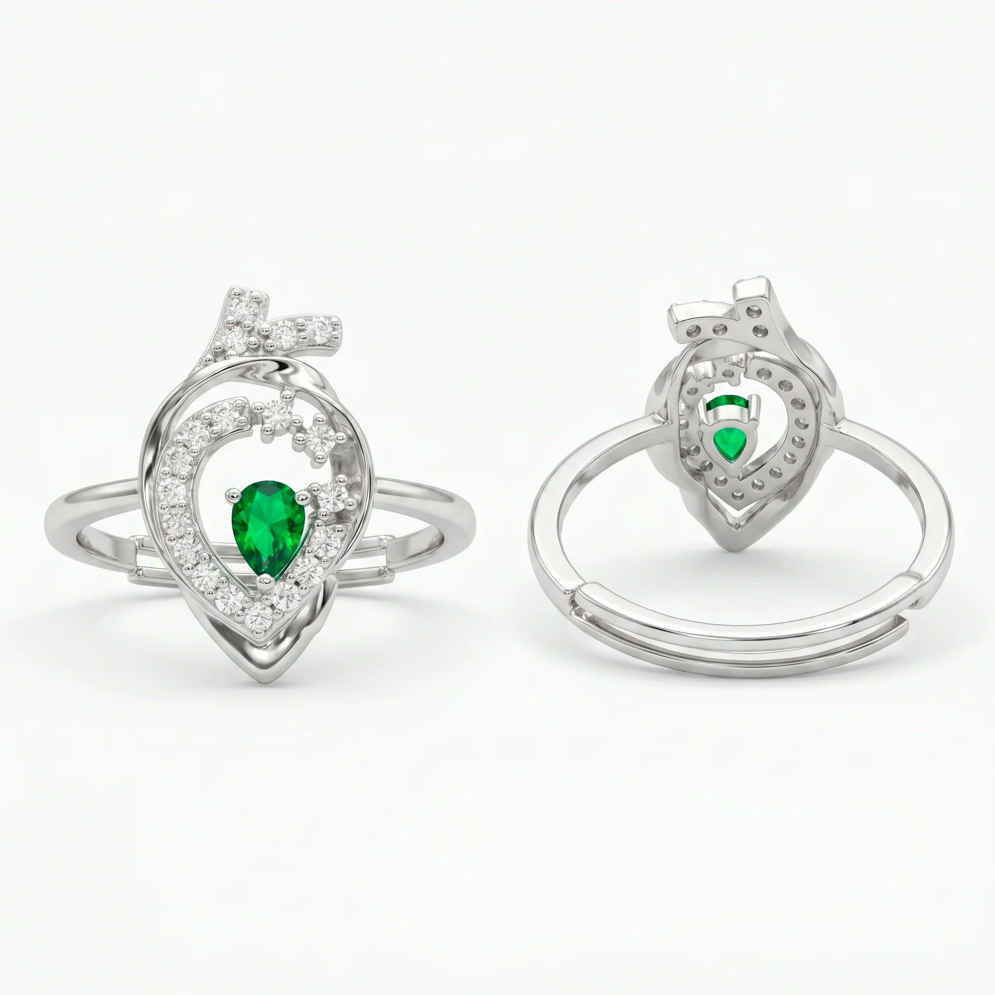 AYMI Ring Anti-Tarnish Teardrop Green Gemstone (Adjustable Size)