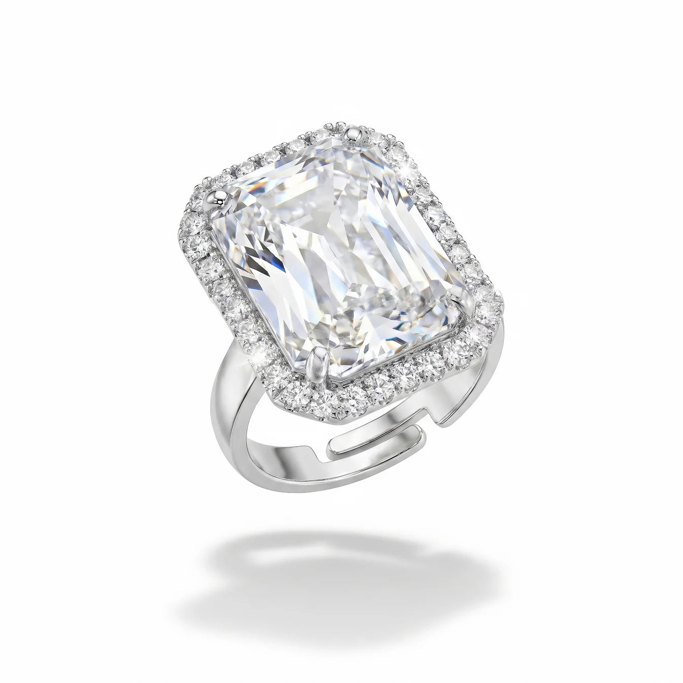 AYMI Ring Anti-Tarnish Emerald Cut Crystal Halo (Adjustable Size)