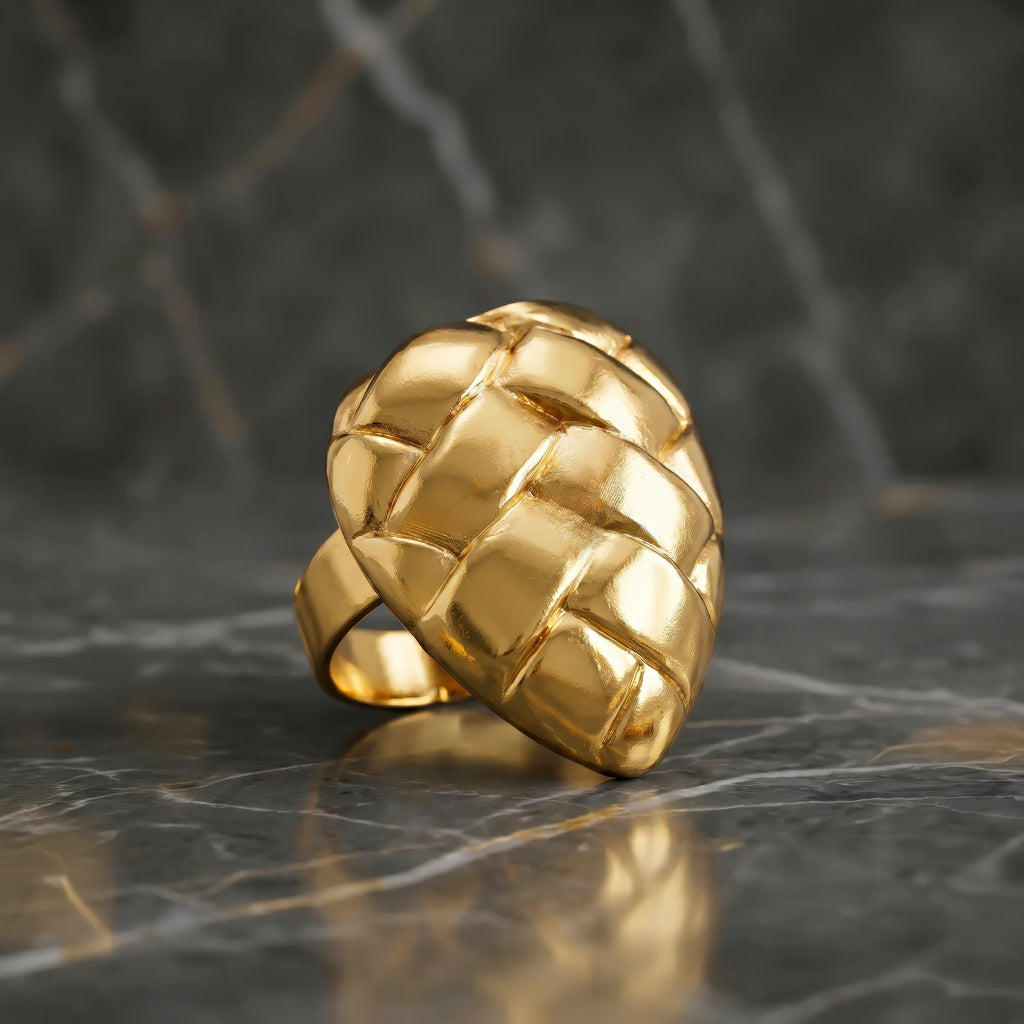 AYMI Ring Anti-Tarnish Basket Weave Teardrop (Adjustable Size)