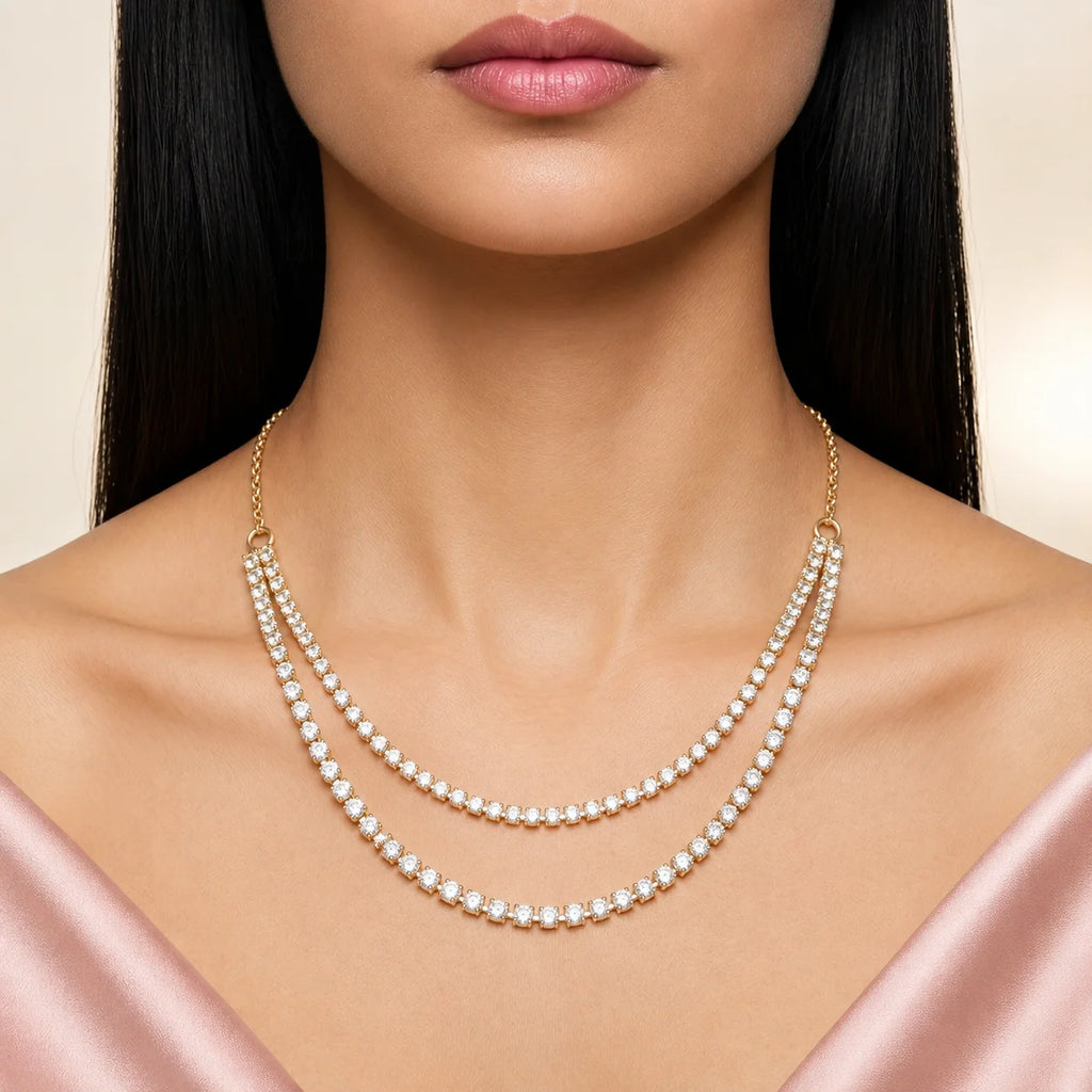 AYMI Necklace Anti-Tarnish Gold Plated American Diamonds Set