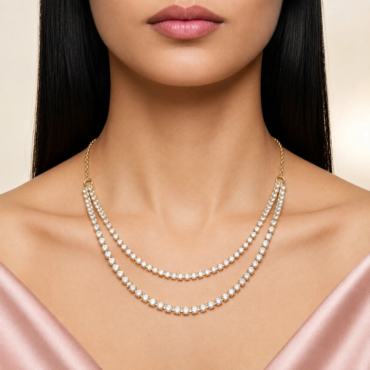 AYMI Necklace Anti-Tarnish Gold Plated American Diamonds Set