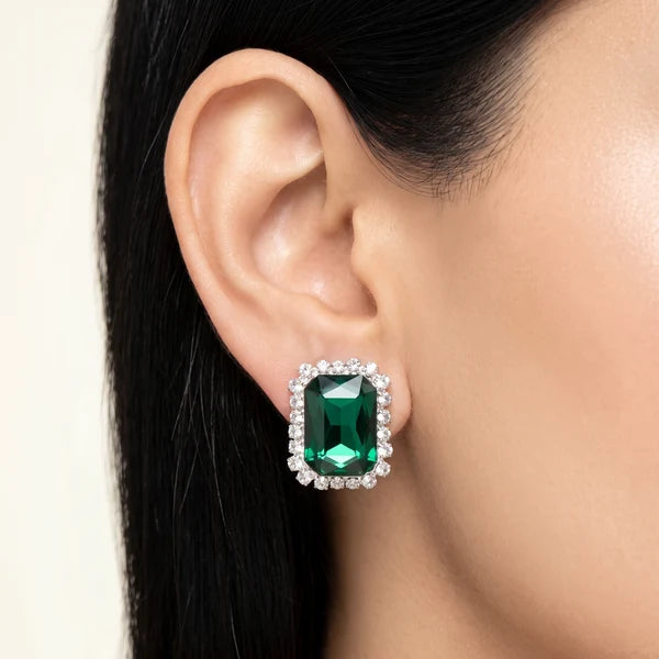 AYMI Classic Emerald Crystal Anti-Tarnish Halo Studs