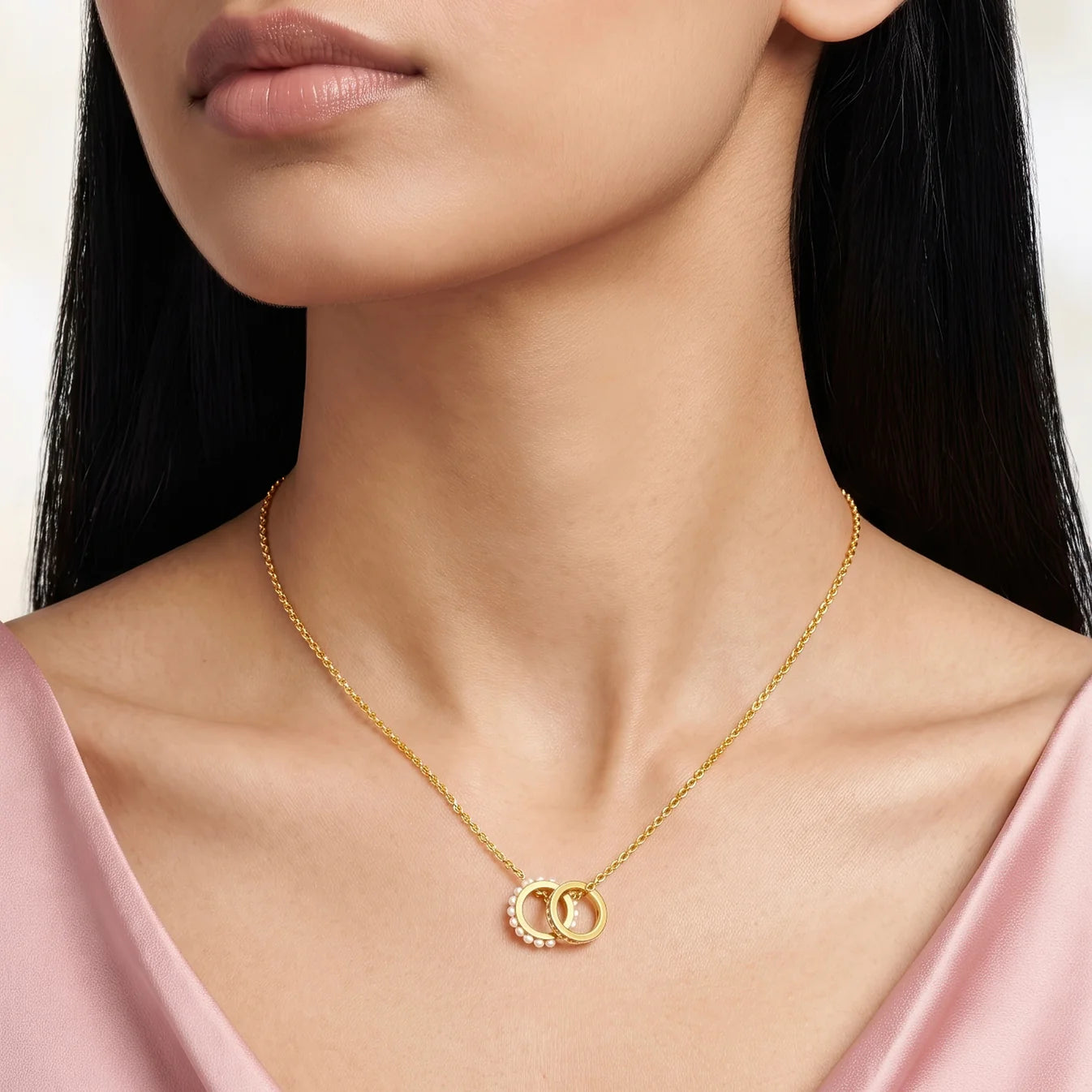AYMI Necklace Anti-Tarnish Double Ring Pearl Chain
