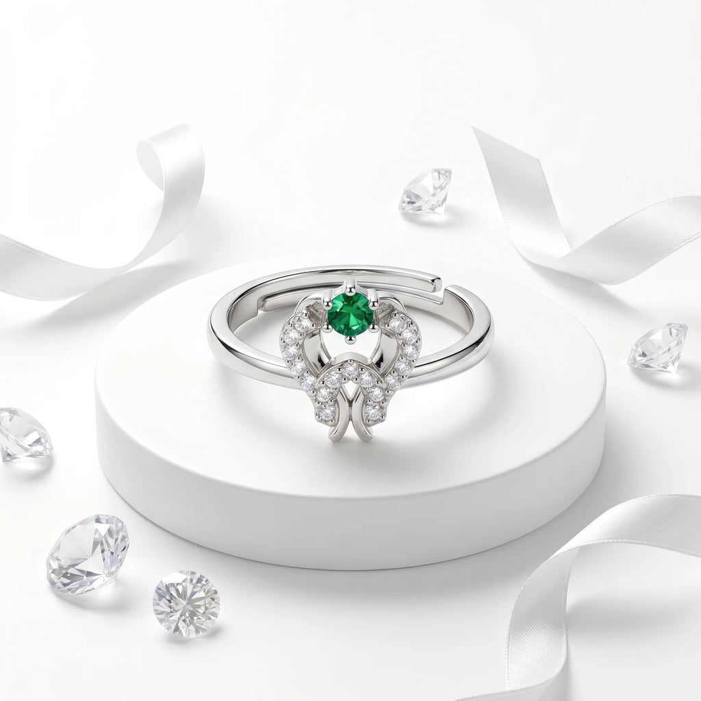 AYMI Ring Anti-Tarnish Green Stone Loop (Adjustable Size)