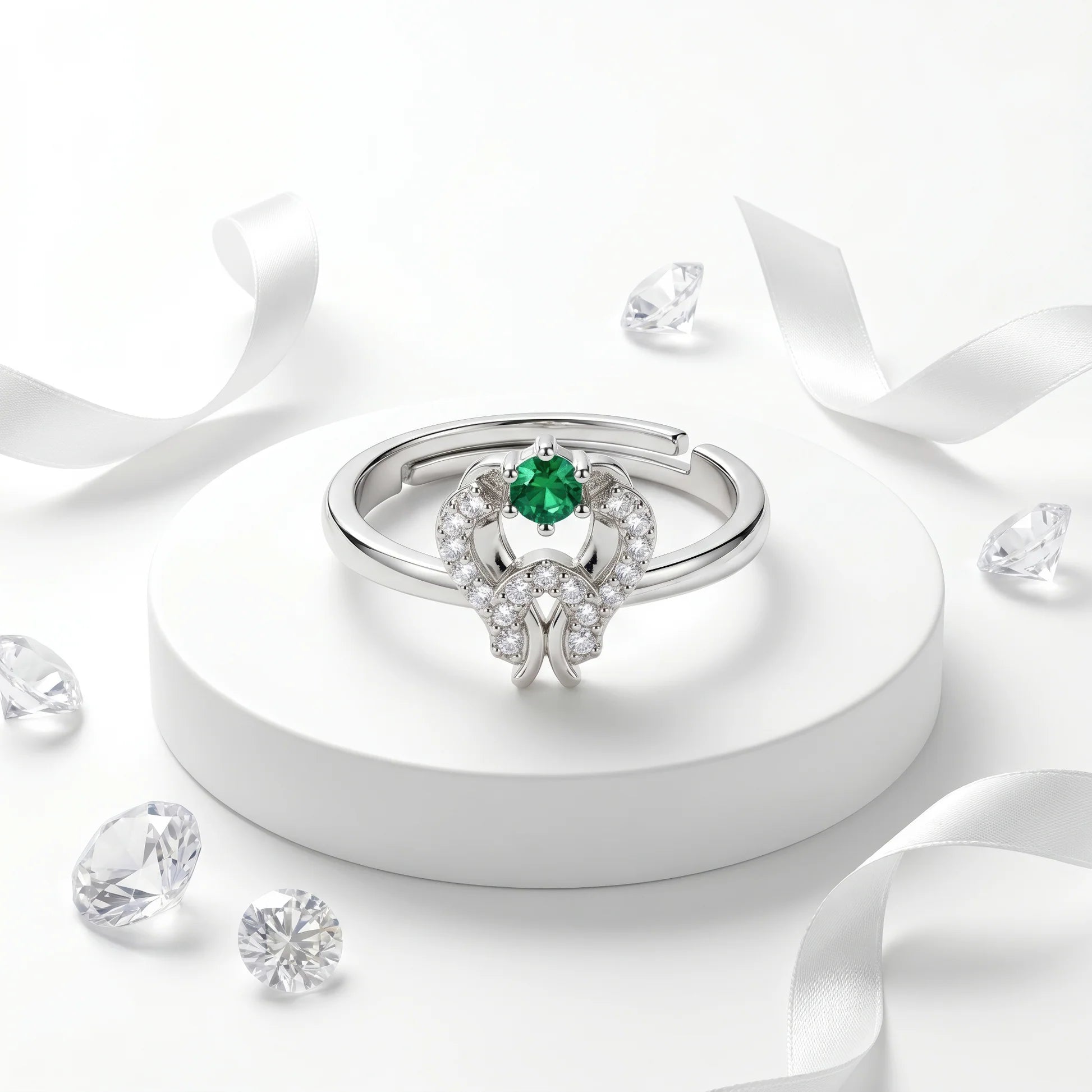 AYMI Ring Anti-Tarnish Green Stone Loop (Adjustable Size)