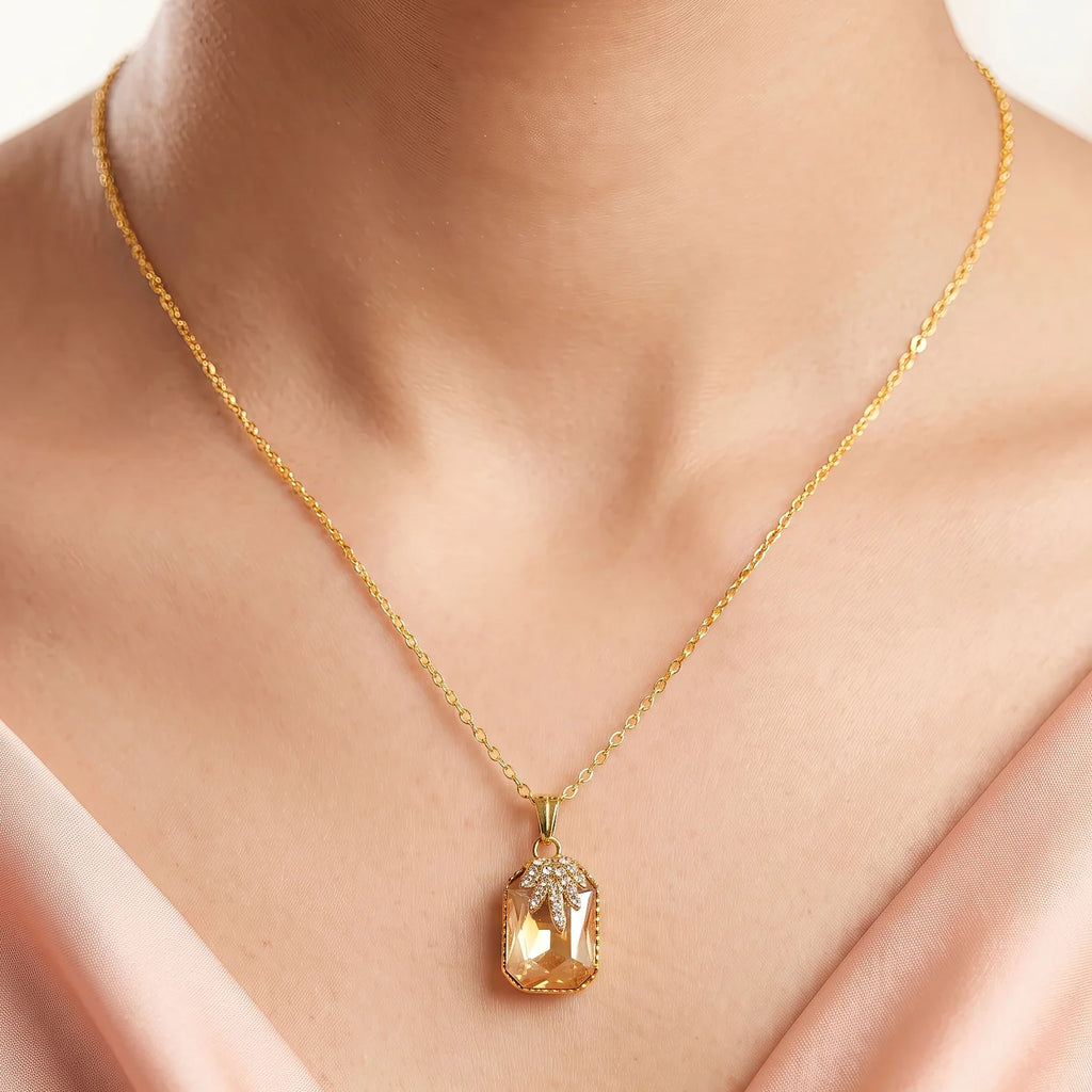 AYMI Necklace Anti-Tarnish Champagne Rectangle Pendant