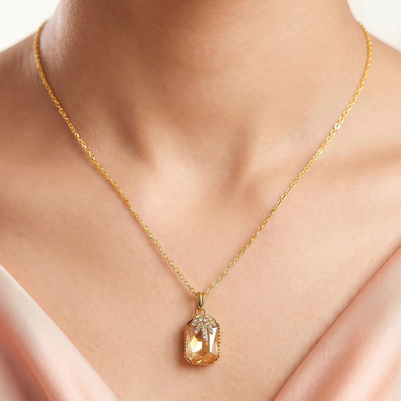 AYMI Necklace Anti-Tarnish Champagne Rectangle Pendant