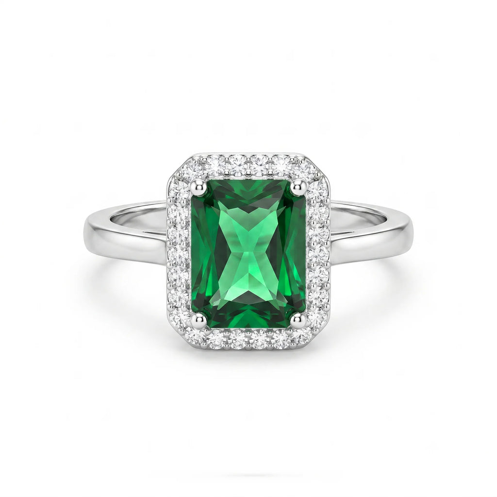 AYMI Ring Anti-Tarnish Emerald Rectangle Center Stone (Adjustable Size)
