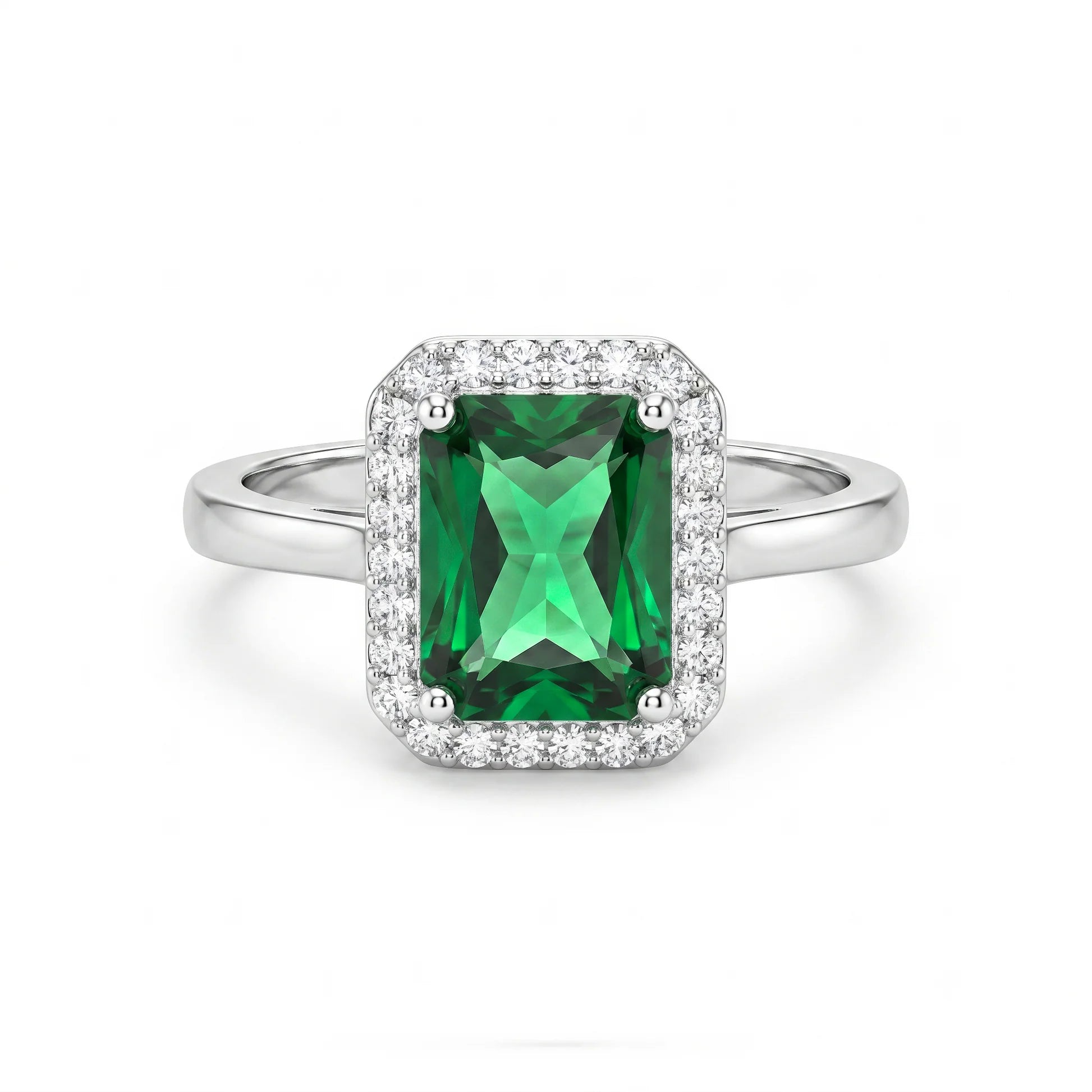 AYMI Ring Anti-Tarnish Emerald Rectangle Center Stone (Adjustable Size)