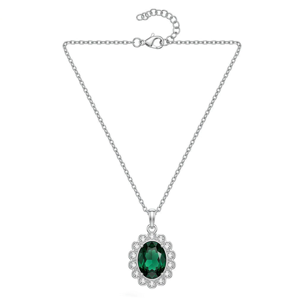AYMI Necklace Anti-Tarnish Emerald Halo Pendant