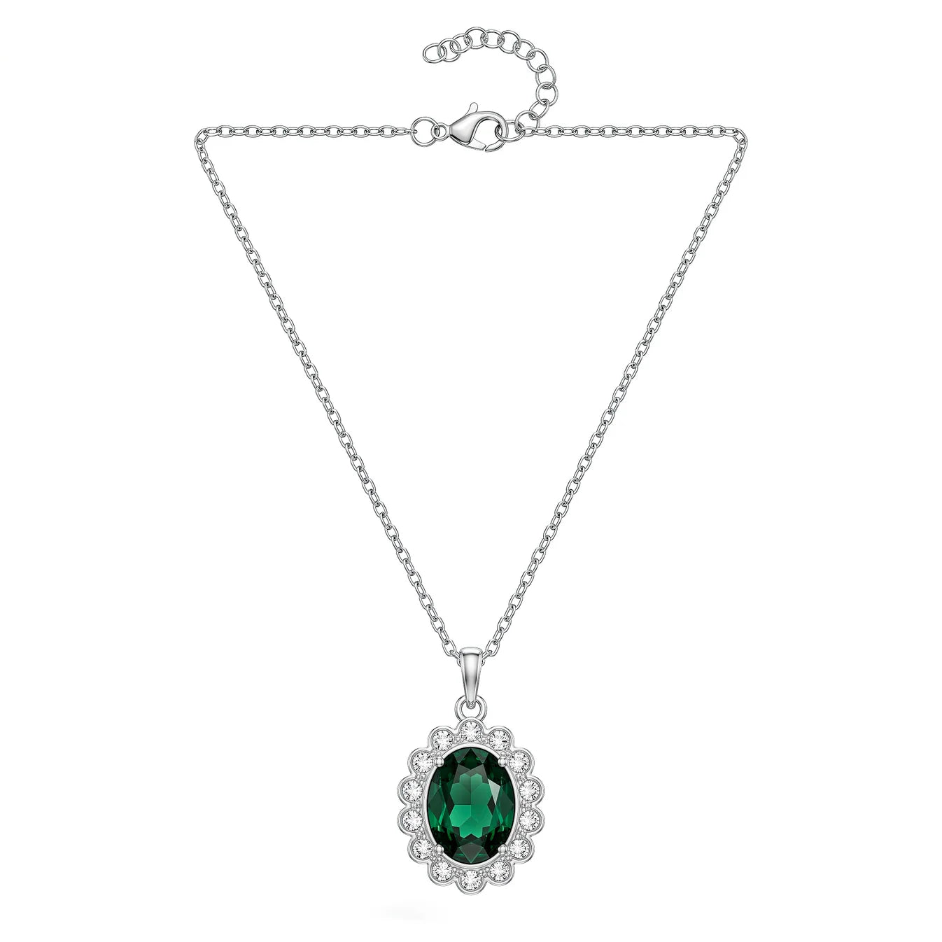 AYMI Necklace Anti-Tarnish Emerald Halo Pendant
