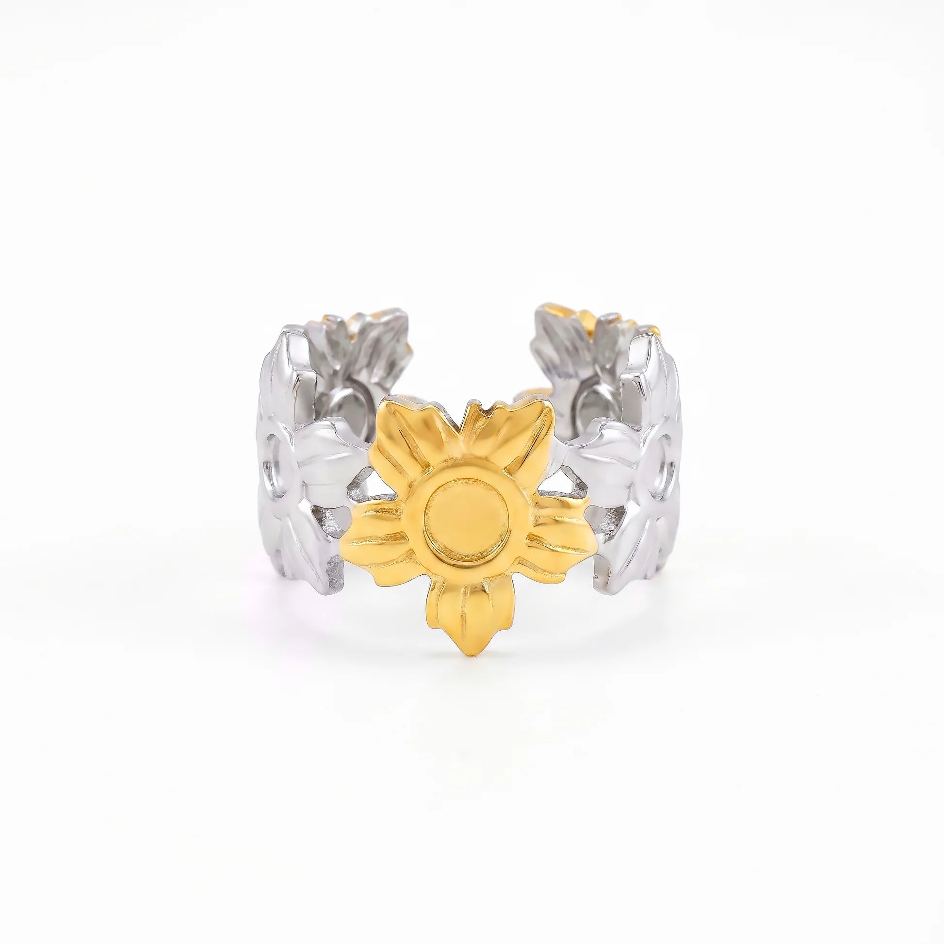 AYMI Ring Anti-Tarnish Floral Sunflower Band (Adjustable Size)