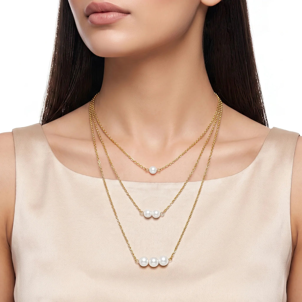 AYMI Necklace Anti-Tarnish Gold Plated Multilayered Pearls Set