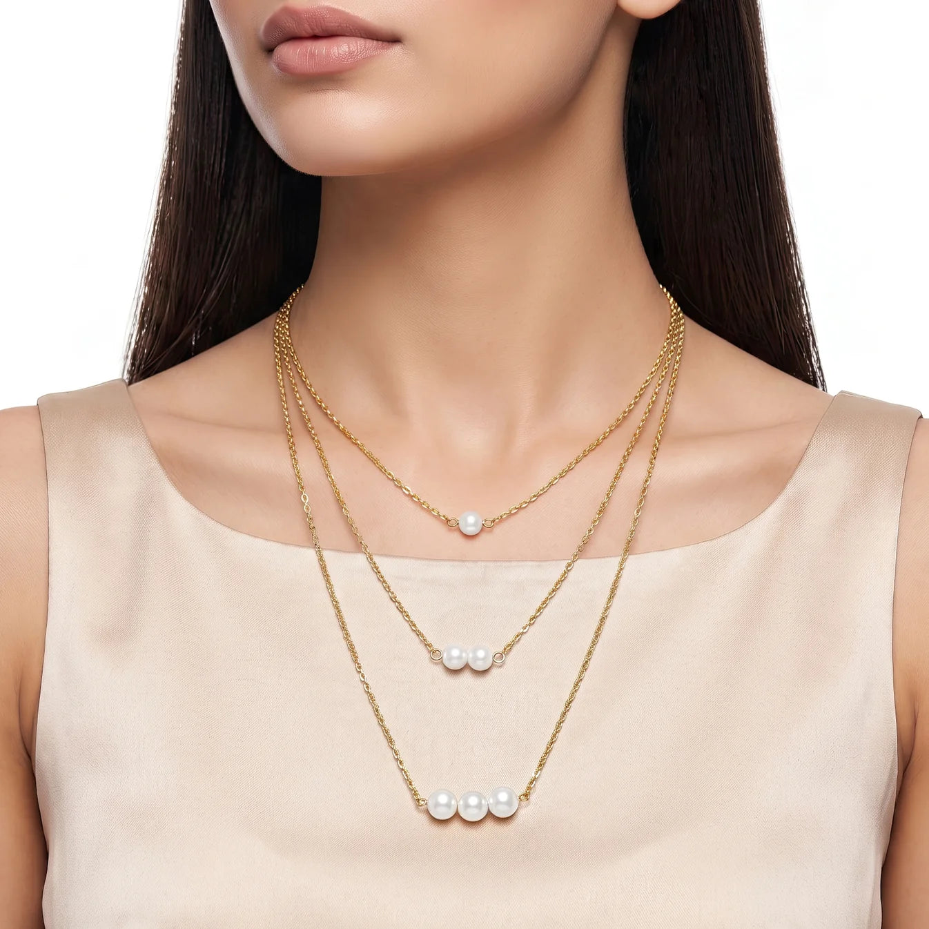 AYMI Necklace Anti-Tarnish Gold Plated Multilayered Pearls Set