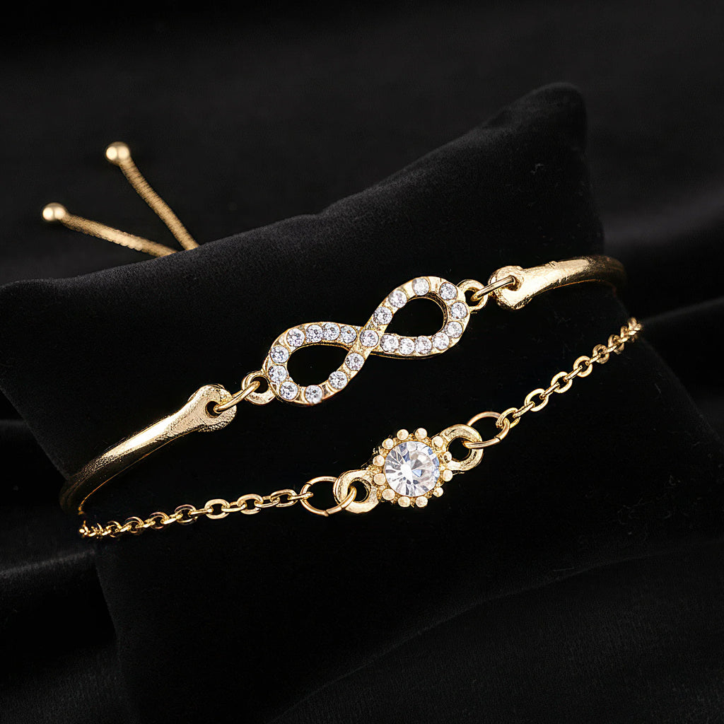 AYMI Bracelet Anti-Tarnish Double Layer Infinity Bangle & Chain (Adjustable Size)