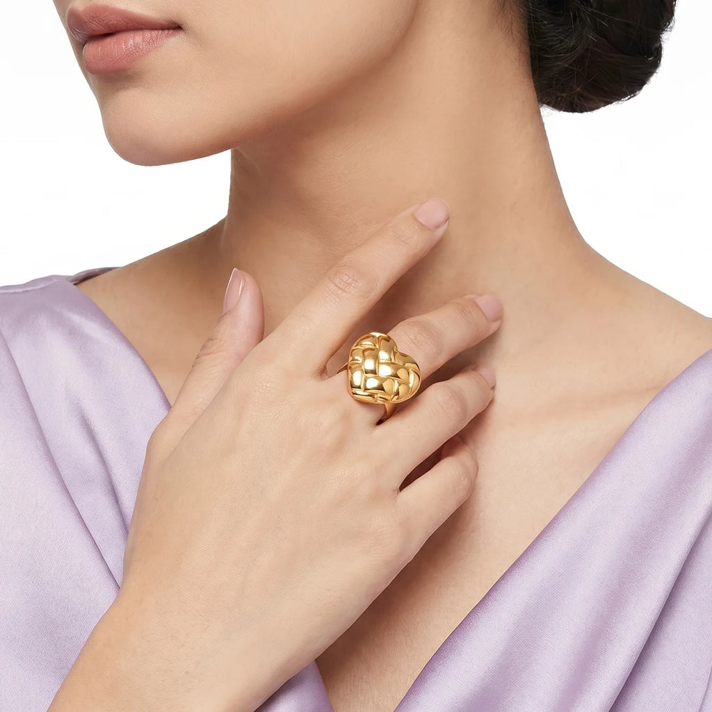 AYMI Ring Anti-Tarnish Basket Weave Heart (Adjustable Size)